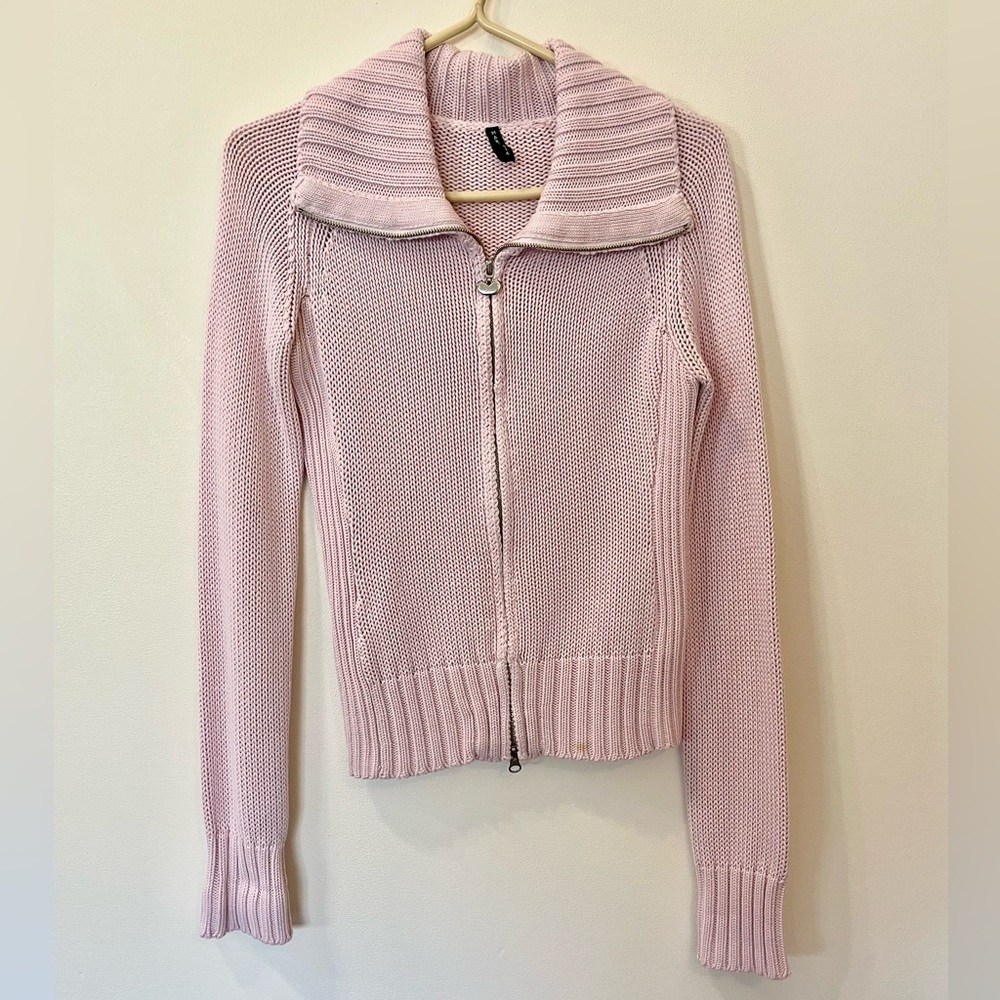 Pink Knit Zippered Women's Sweater